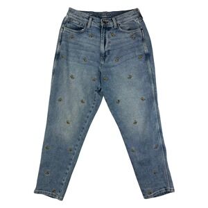 Arizona Jean Co Highest Rise Curvy Mom Jeans Blue Butterfly Embroidered Size 13